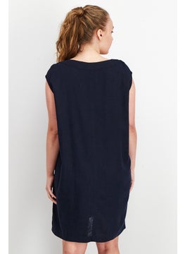 Splendid Women Plain Sleeveless Mini Dress, Navy Blue  - Image 3