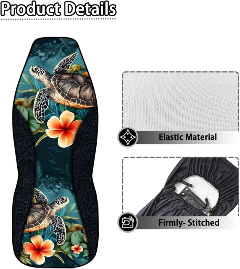 TOADDMOS Hawaii Turtle Car Front Seat Cover Set Floral Automotive Car Interior Covers Full Wrapping Edge Seat Cover for Full Back and Seat Universal Fits Most Vehicles,Trucks,SUVs,Vans,Set of 2 - Image 5