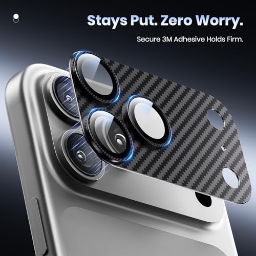 Hoerrye for iPhone 17 Pro Max Camera Lens Protector - [12FT Shatterproof Military Grade] [Strong Adsorption] Metal 9H+ Tempered Glass Camera Screen Full Cover Case Friendly,Carbon Fiber - Image 5
