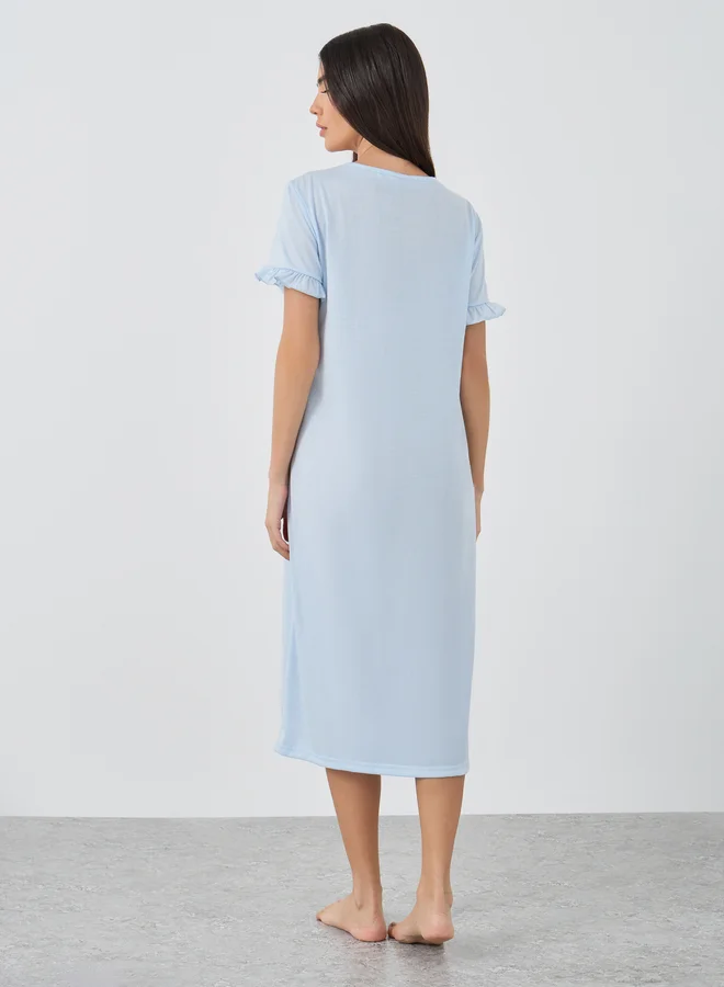 Styli Styli Ruffle Sleeve Beach Print Sleep T-Shirt Dress