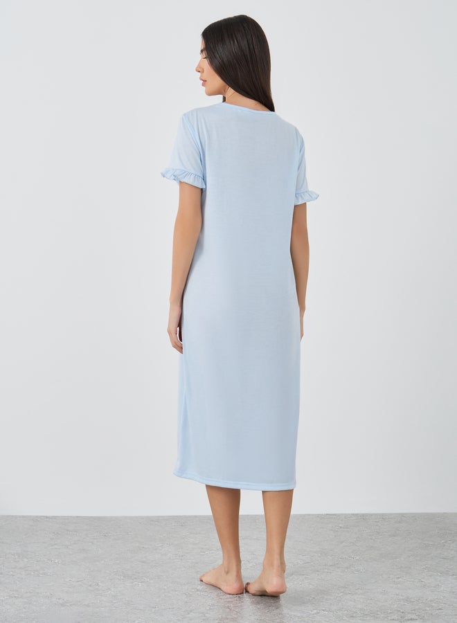 Styli Ruffle Sleeve Beach Print Sleep T-Shirt Dress - Image 4