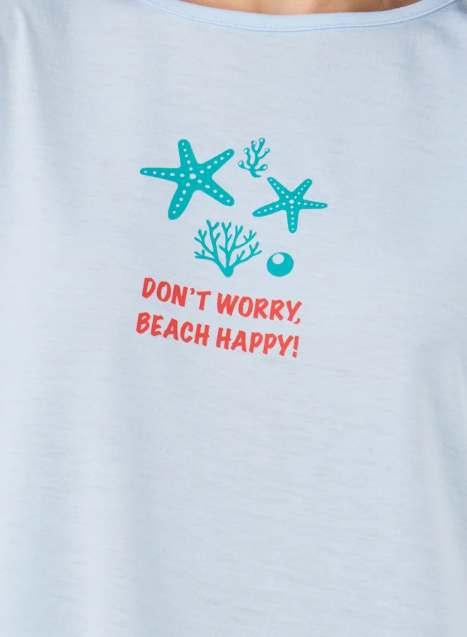 Styli Styli Ruffle Sleeve Beach Print Sleep T-Shirt Dress