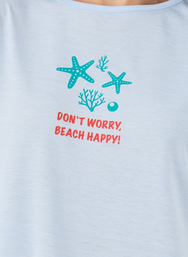 Styli Ruffle Sleeve Beach Print Sleep T-Shirt Dress - Image 3