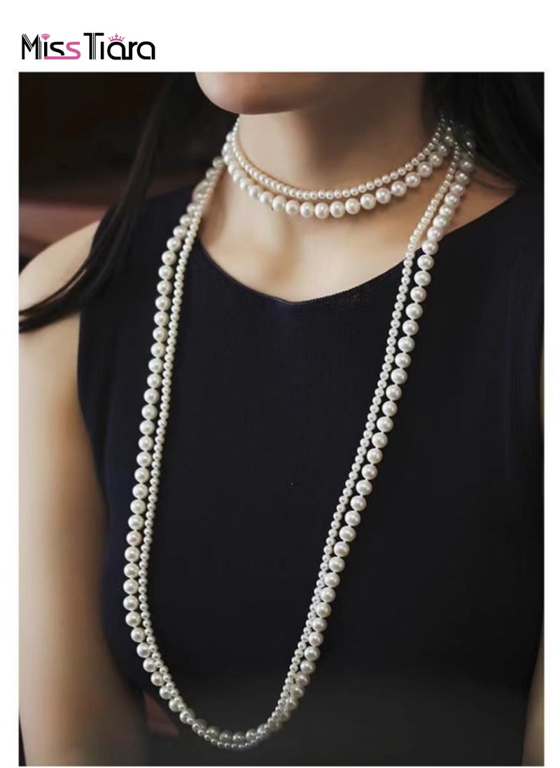 MissTiara Double-layered shell bead long necklace multiple ways to wear high texture elegant for women Great Idea Gifts for Your Loved Ones  - Image 2