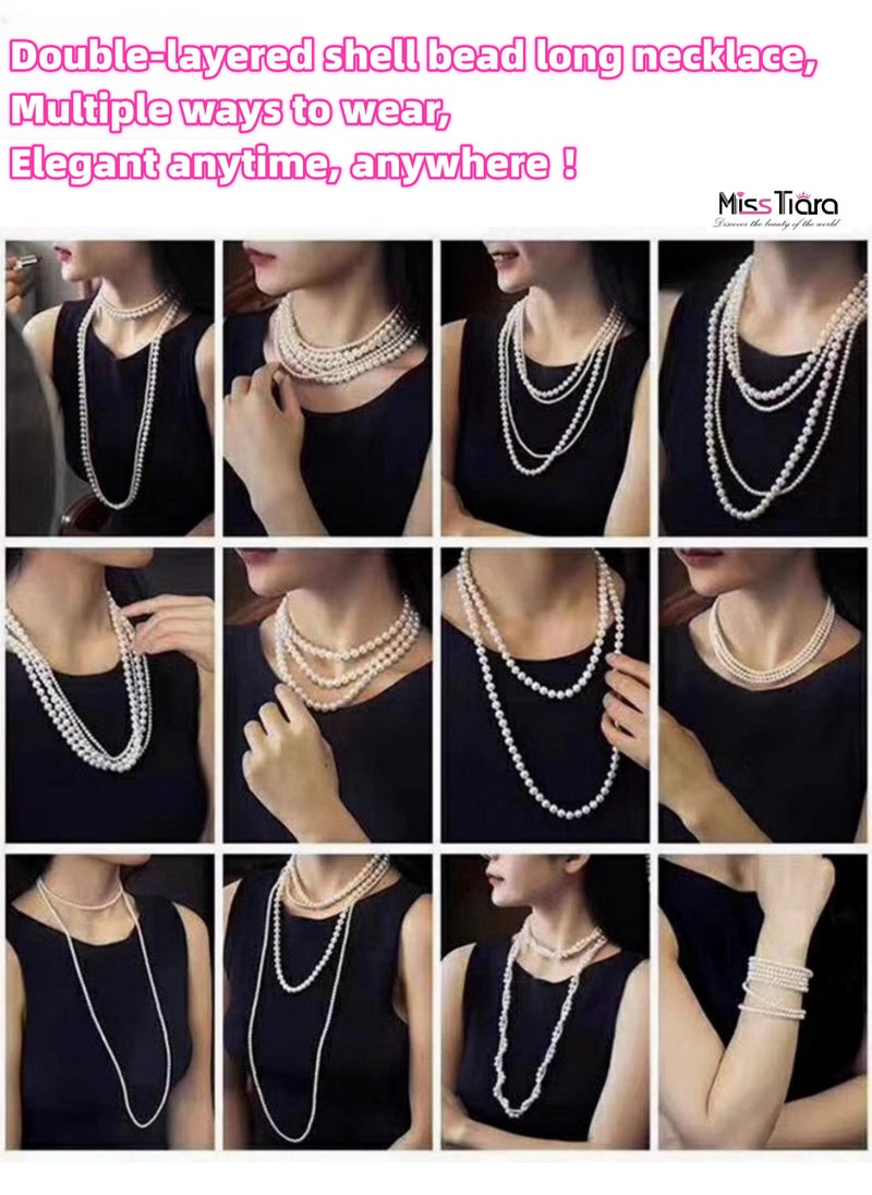 MissTiara Double-layered shell bead long necklace multiple ways to wear high texture elegant for women Great Idea Gifts for Your Loved Ones  - Image 5
