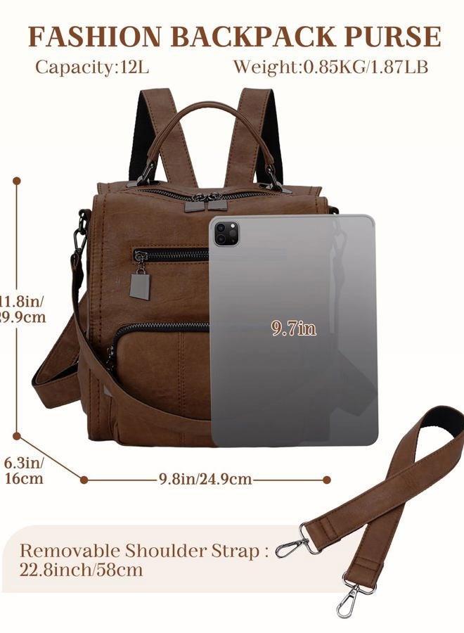RAVUO Women Backpack Purse, PU Leather Mini Backpack Fashion Shoulder Bag for Ladies Three Ways to Carry, Brown, Small - Image 2