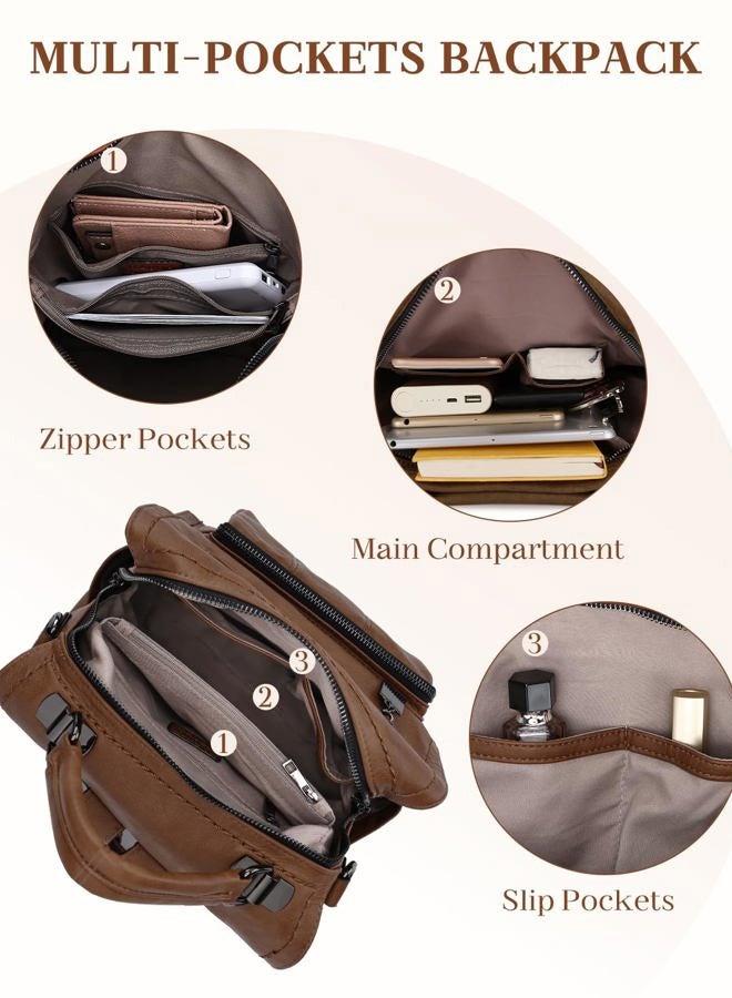 RAVUO Women Backpack Purse, PU Leather Mini Backpack Fashion Shoulder Bag for Ladies Three Ways to Carry, Brown, Small - Image 5