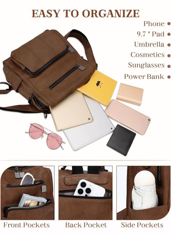 RAVUO Women Backpack Purse, PU Leather Mini Backpack Fashion Shoulder Bag for Ladies Three Ways to Carry, Brown, Small - Image 4