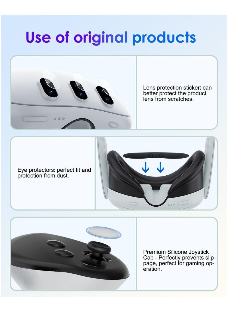 for Meta Quest 3 Accessories, Protective Shell Cover Compatible with Oculus Quest 3, VR Accessories Included Transparent Shell Cover, Lens Tempered Film, Lens Cover, Joystick Caps - Image 4