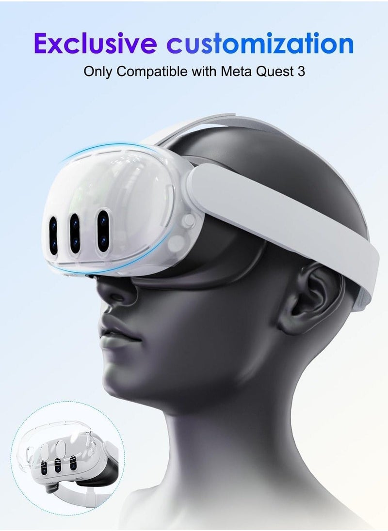 for Meta Quest 3 Accessories, Protective Shell Cover Compatible with Oculus Quest 3, VR Accessories Included Transparent Shell Cover, Lens Tempered Film, Lens Cover, Joystick Caps - Image 3
