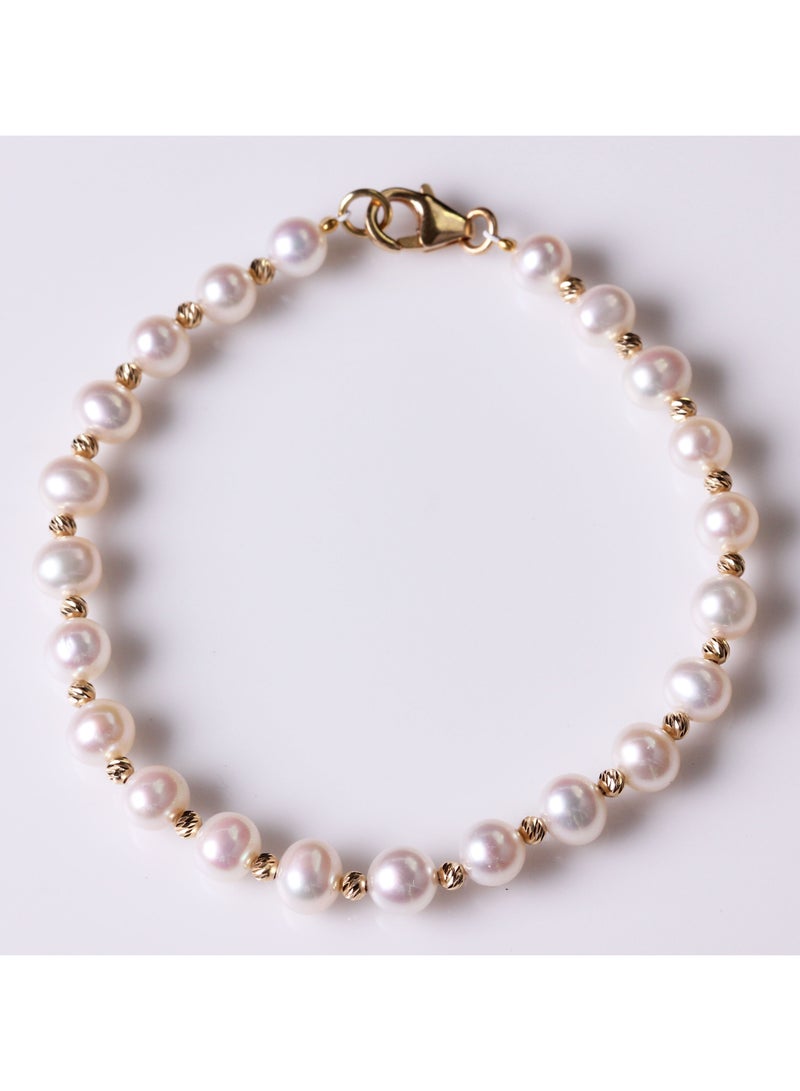 MIKURA Bracelet 1L 19Cm, Freshwater Pearls, A Quality, White Color, 6.0-5.5MM, Agw 8.35Gms, 18KY - Image 1