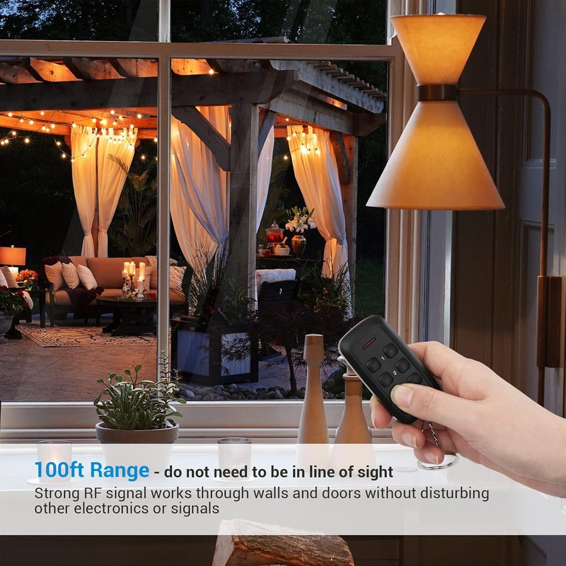 DEWENWILS Outdoor Remote Control Outlet, Weatherproof Wireless Electrical Plug in Light Switches, 7" Extension Cord,15 AMP, 100 FT Range, ETL Listed, 1 Remote 3 Outlets for Lamp/Lights/Fans - Image 4