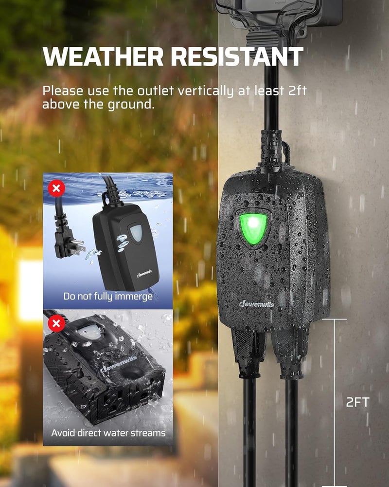 DEWENWILS Outdoor Remote Control Outlet, Weatherproof Wireless Electrical Plug in Light Switches, 7" Extension Cord,15 AMP, 100 FT Range, ETL Listed, 1 Remote 3 Outlets for Lamp/Lights/Fans - Image 3