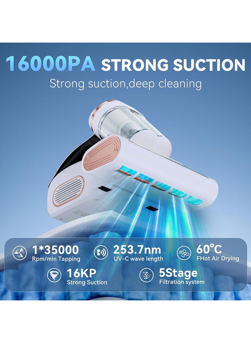 Bed Vacuum Cleaner Mattress Vacuum with 16Kpa Suction 253.7nm UV-C Light, 35000 RPM/Min Dual Brushroll Rotation & HEPA Filter & Heating & Ultrasonic Tech, 100W, Corded - Image 2