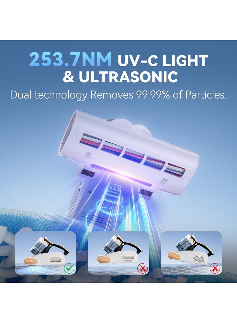 Bed Vacuum Cleaner Mattress Vacuum with 16Kpa Suction 253.7nm UV-C Light, 35000 RPM/Min Dual Brushroll Rotation & HEPA Filter & Heating & Ultrasonic Tech, 100W, Corded - Image 3