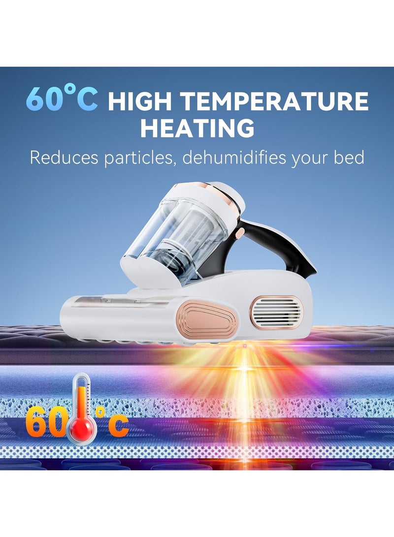 Bed Vacuum Cleaner Mattress Vacuum with 16Kpa Suction 253.7nm UV-C Light, 35000 RPM/Min Dual Brushroll Rotation & HEPA Filter & Heating & Ultrasonic Tech, 100W, Corded - Image 4
