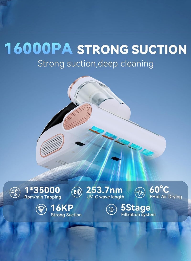 Arabest Bed Vacuum Cleaner Mattress Vacuum with 16Kpa Suction 253.7nm UV-C Light, 35000 RPM/Min Dual Brushroll Rotation & HEPA Filter & Heating & Ultrasonic Tech, 100W, Corded - Image 2