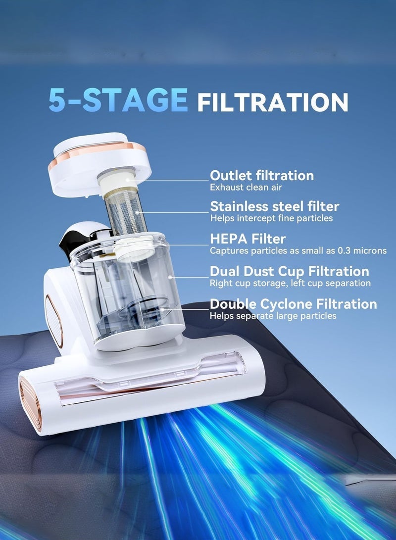 Arabest Bed Vacuum Cleaner Mattress Vacuum with 16Kpa Suction 253.7nm UV-C Light, 35000 RPM/Min Dual Brushroll Rotation & HEPA Filter & Heating & Ultrasonic Tech, 100W, Corded - Image 5