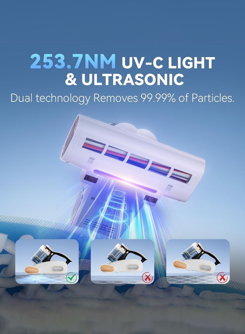 Arabest Bed Vacuum Cleaner Mattress Vacuum with 16Kpa Suction 253.7nm UV-C Light, 35000 RPM/Min Dual Brushroll Rotation & HEPA Filter & Heating & Ultrasonic Tech, 100W, Corded - Image 3