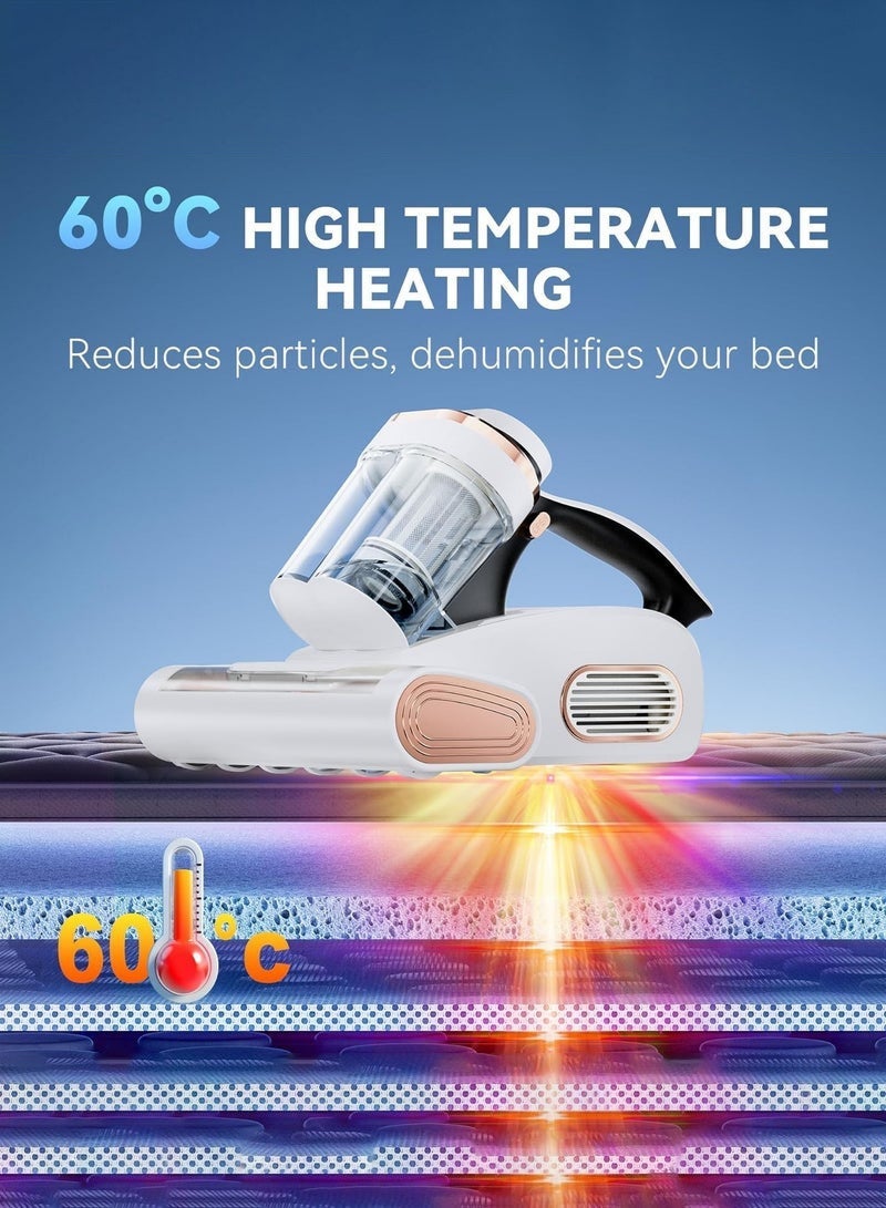 Arabest Bed Vacuum Cleaner Mattress Vacuum with 16Kpa Suction 253.7nm UV-C Light, 35000 RPM/Min Dual Brushroll Rotation & HEPA Filter & Heating & Ultrasonic Tech, 100W, Corded - Image 4