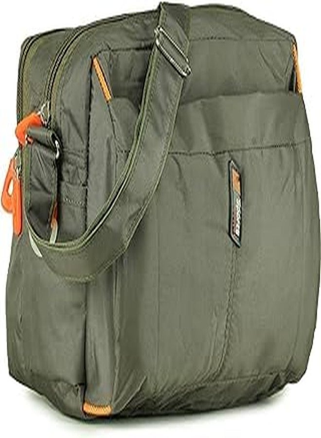 POPREX Crossbody Messenger Bag, Olive Green, Nylon, Adjustable Shoulder Strap, Orange Zipper Accents - Image 2