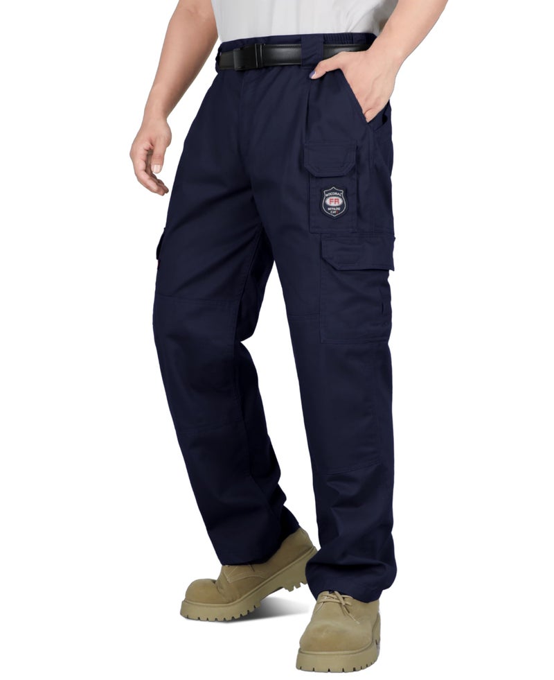 BOCOMAL Mens FR Cargo Pants Flame Resistant Pants Midweight 75oz Navy 7 Pockets MultiPockets FR Pants