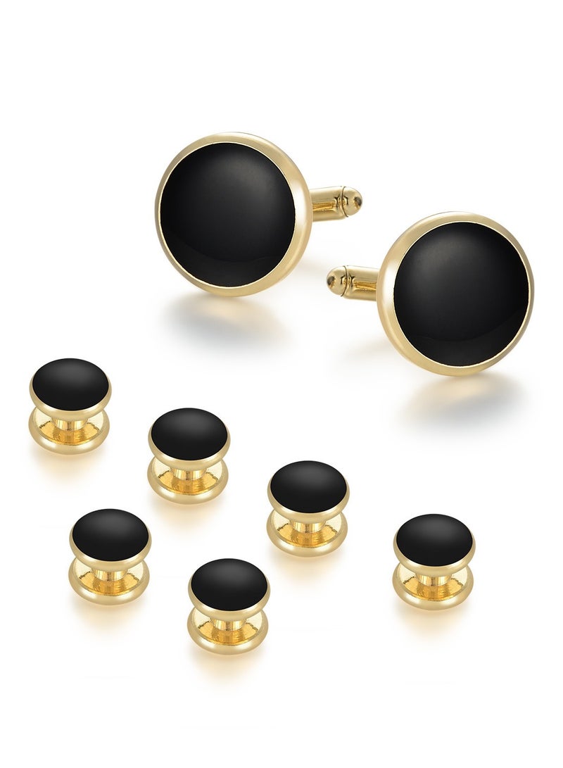 spa luxetique Men’s Cufflinks and Tuxedo Studs Set with Gift Box; Men’s Jewelry or Accessories Suitable for Black Suit White Shirts Vest and Red Bow tie on Wedding or Anniversary and Birthday