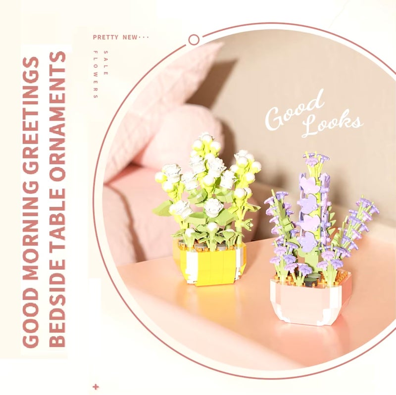 Flower Bouquet Building Blocks Toy Set Artificial Plant Flowers 473pcs Mini Size Blocks Kit For Home Office Decoration Birthday Gift For Boys And Girls Adults Age 14 Years Flowers 473 PCS - Image 4