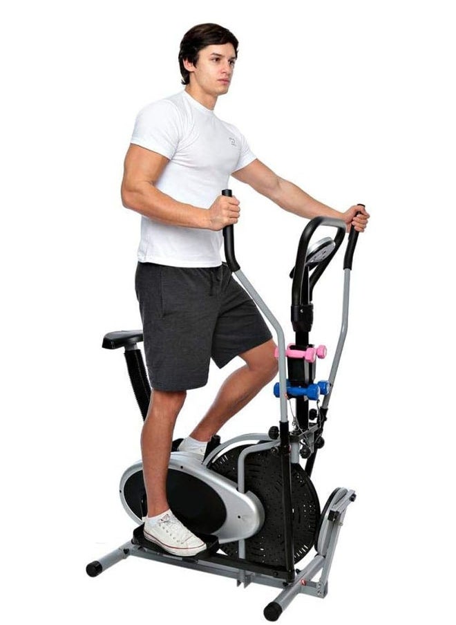 Fitness World - An advanced 3-in-1 Orbitrek exercise bike with a rotating disc for waist sculpting and dumbbells, an Orbitrek sports device with a smart LCD screen - Image 1