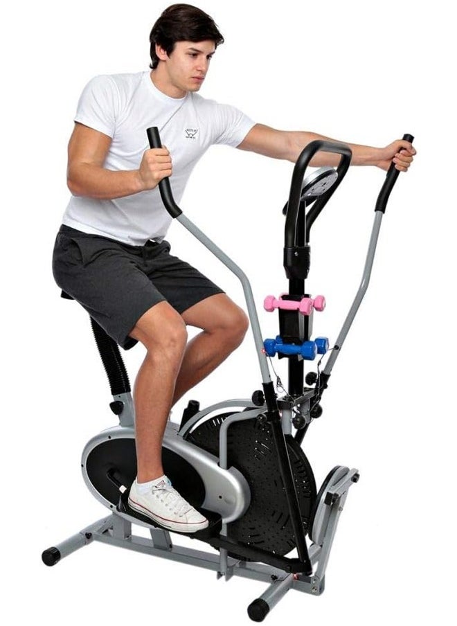 Fitness World - An advanced 3-in-1 Orbitrek exercise bike with a rotating disc for waist sculpting and dumbbells, an Orbitrek sports device with a smart LCD screen - Image 1
