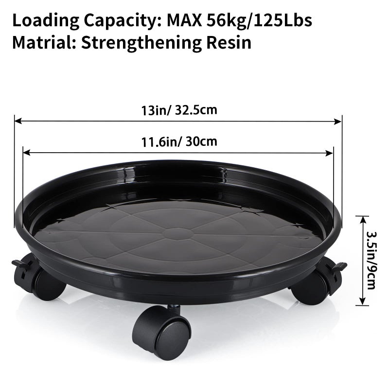 Skelang 13" Plant Caddy, Movable Plant Stand Pot Saucer, Plant Pallet Tray Trolley with Casters, Plant Dolly for Garden Planter, Deck Potted Plant, Each Load Capacity 125 Lbs, Pack of 2 (Black) - Image 3