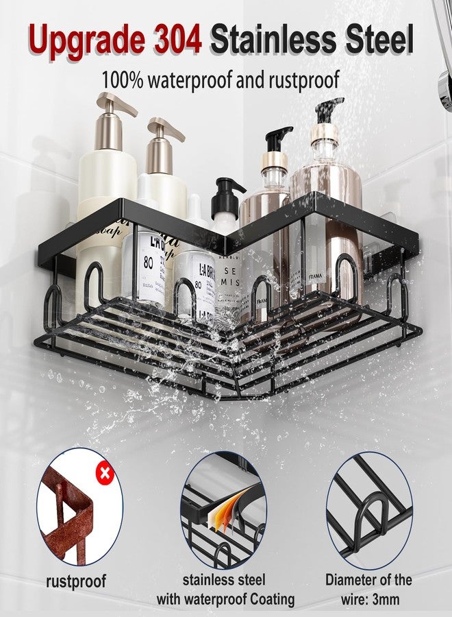 Liuoud Corner Shower Caddy 5 Pack, Rustproof Stainless Steel Shower Organizer with Soap Rack Toothbrush Holder, Large Capacity Adhesive No Drilling Bathroom Storage Decor Set, Black - Image 3