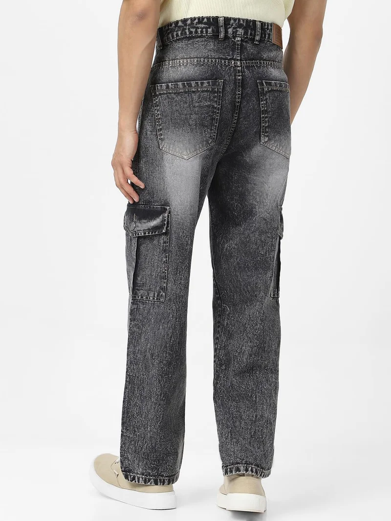 Urbano Fashion  Urbano Fashion Men's Grey Loose Baggy Fit Washed Cargo Jeans with 6 Pockets Non-Stretchable  | Best Price UAE