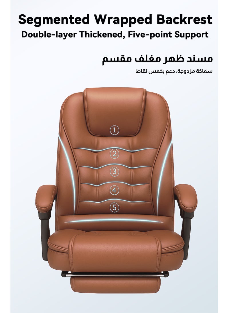 يو إل اتش واي سي كرسي كمبيوتر مريح، مصنوع من جلد البولي يوريثان، قابل لتعديل الارتفاع، وظيفة التدليك، ظهر مرتفع، دوران 360 درجة، دعم أسفل الظهر، مساند ذراع مريحة، بني - Image 2