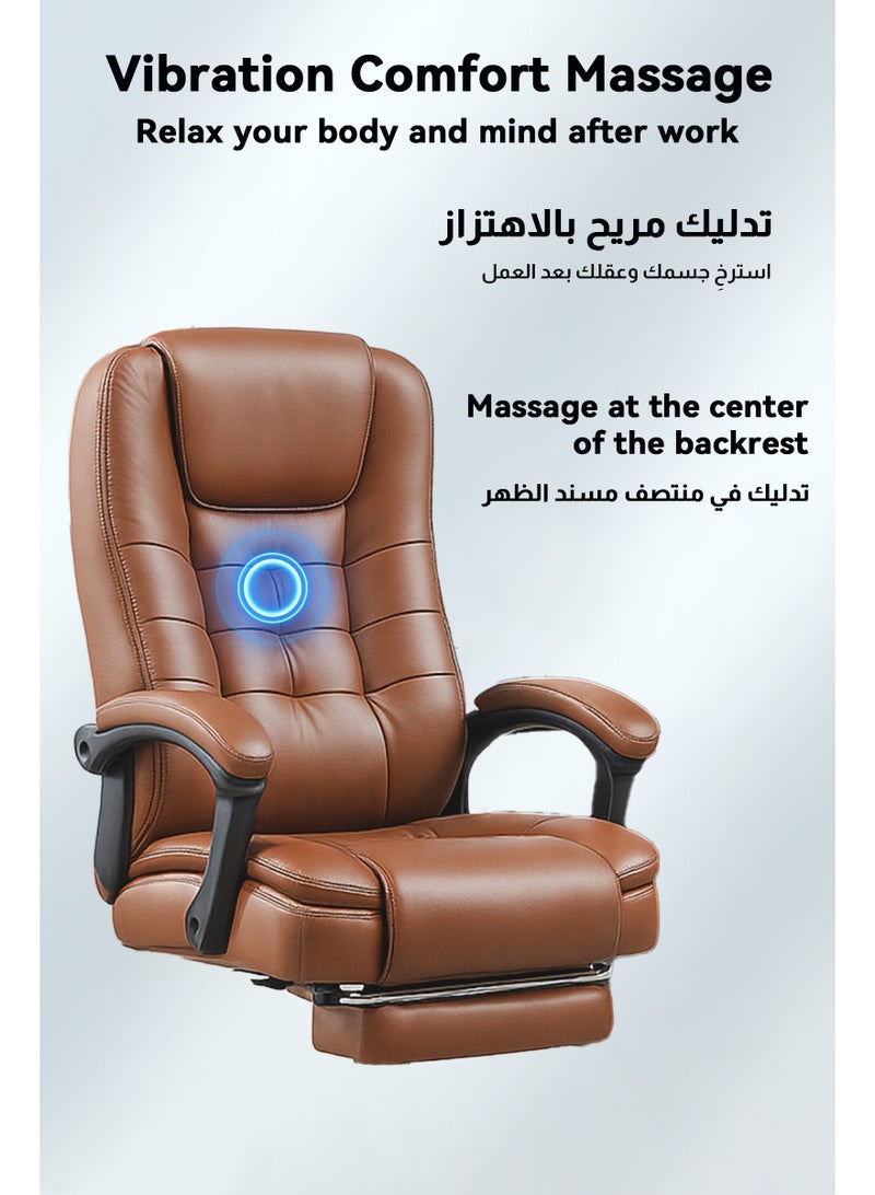 يو إل اتش واي سي كرسي كمبيوتر مريح، مصنوع من جلد البولي يوريثان، قابل لتعديل الارتفاع، وظيفة التدليك، ظهر مرتفع، دوران 360 درجة، دعم أسفل الظهر، مساند ذراع مريحة، بني - Image 4