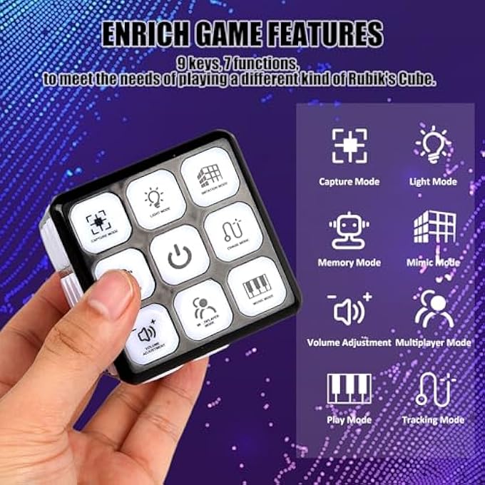FLASHING PUZZLE CUBE: MULTI-MODE ELECTRONIC HANDHELD MEMORY GAME FOR KIDS & TEENS  SENSORY BRAIN TRAINING WITH LIGHT-UP FEATURES FOR HAND-EYE COORDINATION & MULTIPLAYER FUN FOR KID. - Image 5