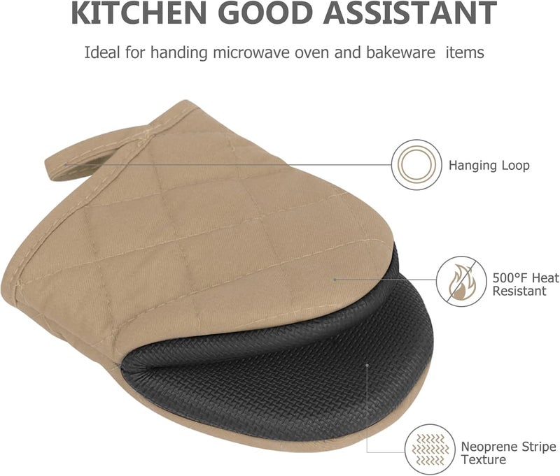 Qulable 1 Pair Short Oven Mitts - Silicone Kitchen Oven Gloves High Heat Resistant 500℉, Mini Oven Mits with Non-Slip Grip Surfaces and Hanging Loop for BBQ, Baking, Cooking and Grilling (Coffee) - Image 4
