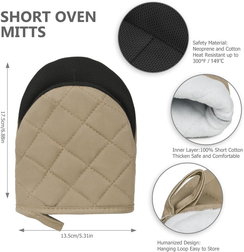 Qulable 1 Pair Short Oven Mitts - Silicone Kitchen Oven Gloves High Heat Resistant 500℉, Mini Oven Mits with Non-Slip Grip Surfaces and Hanging Loop for BBQ, Baking, Cooking and Grilling (Coffee) - Image 3