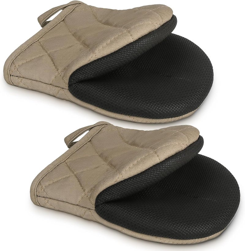 Qulable 1 Pair Short Oven Mitts - Silicone Kitchen Oven Gloves High Heat Resistant 500℉, Mini Oven Mits with Non-Slip Grip Surfaces and Hanging Loop for BBQ, Baking, Cooking and Grilling (Coffee) - Image 1