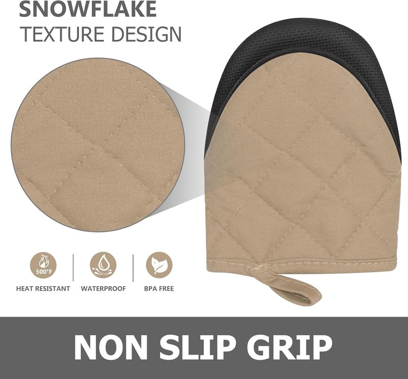 Qulable 1 Pair Short Oven Mitts - Silicone Kitchen Oven Gloves High Heat Resistant 500℉, Mini Oven Mits with Non-Slip Grip Surfaces and Hanging Loop for BBQ, Baking, Cooking and Grilling (Coffee) - Image 5