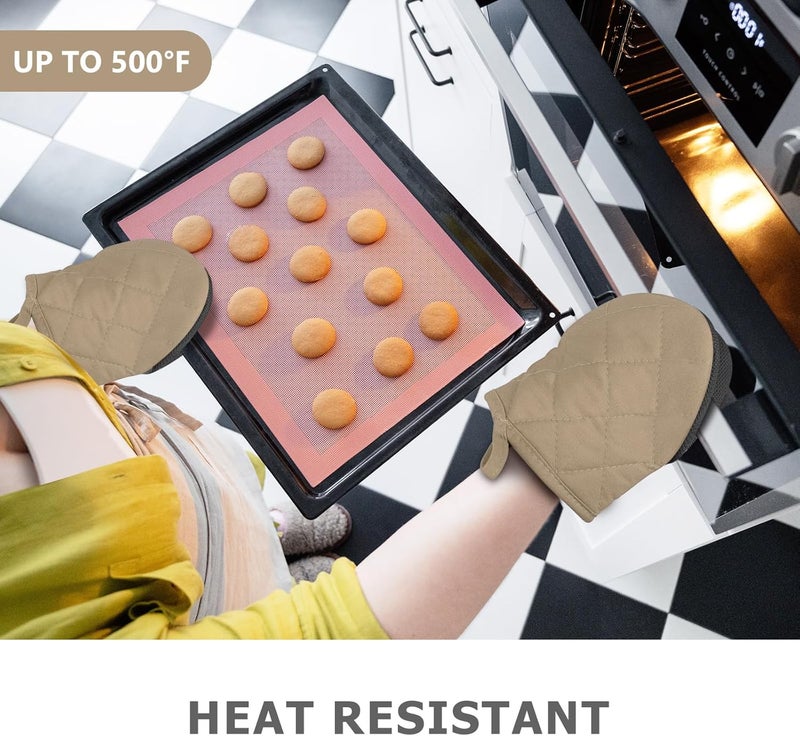 Qulable 1 Pair Short Oven Mitts - Silicone Kitchen Oven Gloves High Heat Resistant 500℉, Mini Oven Mits with Non-Slip Grip Surfaces and Hanging Loop for BBQ, Baking, Cooking and Grilling (Coffee) - Image 2