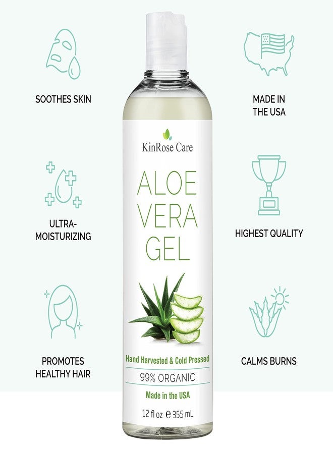 KinRose Care, 12oz Organic Aloe Vera Gel for Face, Skin, Hair & Sunburn Relief - From 100 Percent Pure Aloe Vera - Cold Pressed, Vegan, Unscented - Made in USA. - Image 2