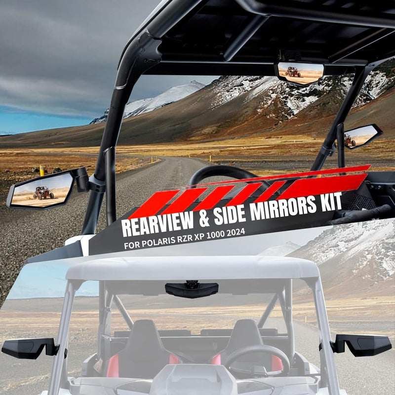 POKIAUTO Side Mirrors Rear View Mirror Kit for 2024 Polaris RZR XP 1000 - Image 2