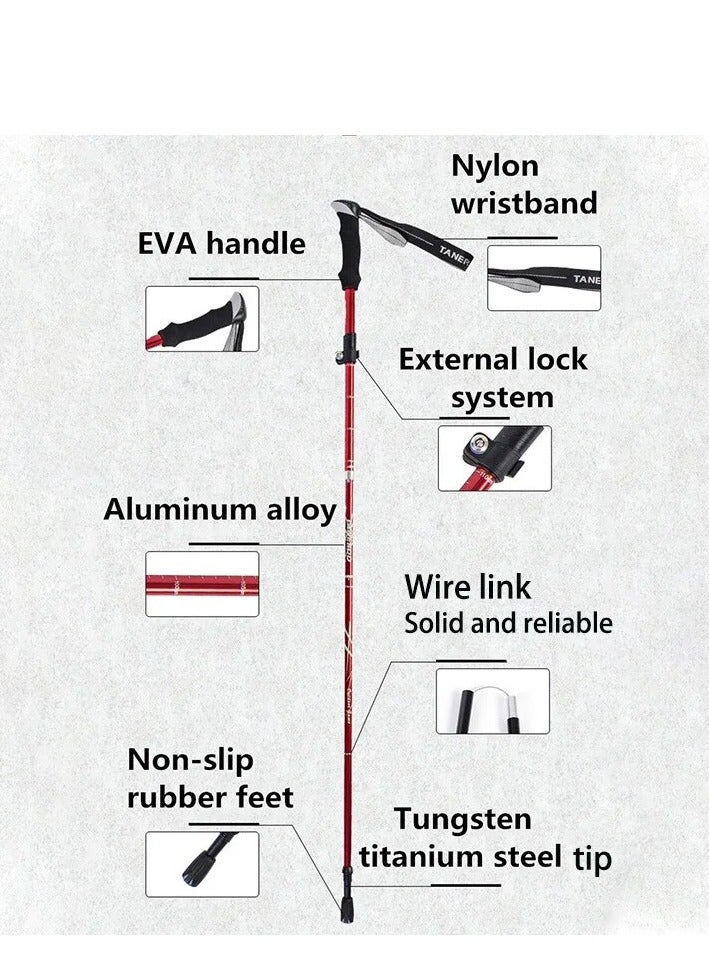 Trekking Poles Stick with 5-Section Telescopic Folding for Outdoor Camping Walking Hiking - Image 5