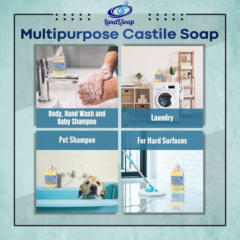 LandLSoap Citrus Antibacterial Pure Castile Soap Liquid for Face Hand Body Wash Vegan NonGMO Made in USA Dry Sensitive Skin 1 Gallon - Image 5