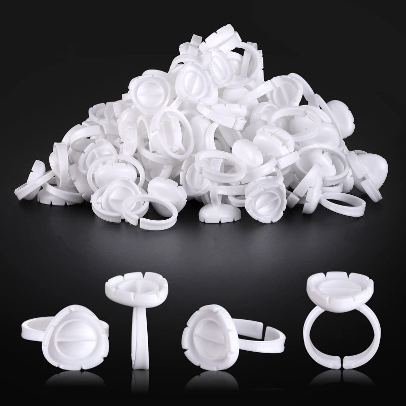 Pretty memory Lash Extension Supplies Glue Rings for Eyelash Extensions Pretty memory 100PCS Lash Glue Rings Eyelash Glue Holder Fanning Cup for Lash Extension Supplies (White) - Image 1