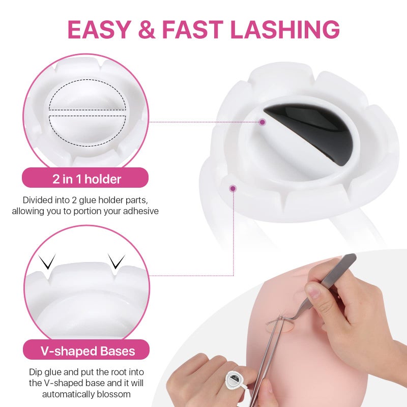 Pretty memory Lash Extension Supplies Glue Rings for Eyelash Extensions Pretty memory 100PCS Lash Glue Rings Eyelash Glue Holder Fanning Cup for Lash Extension Supplies (White) - Image 3