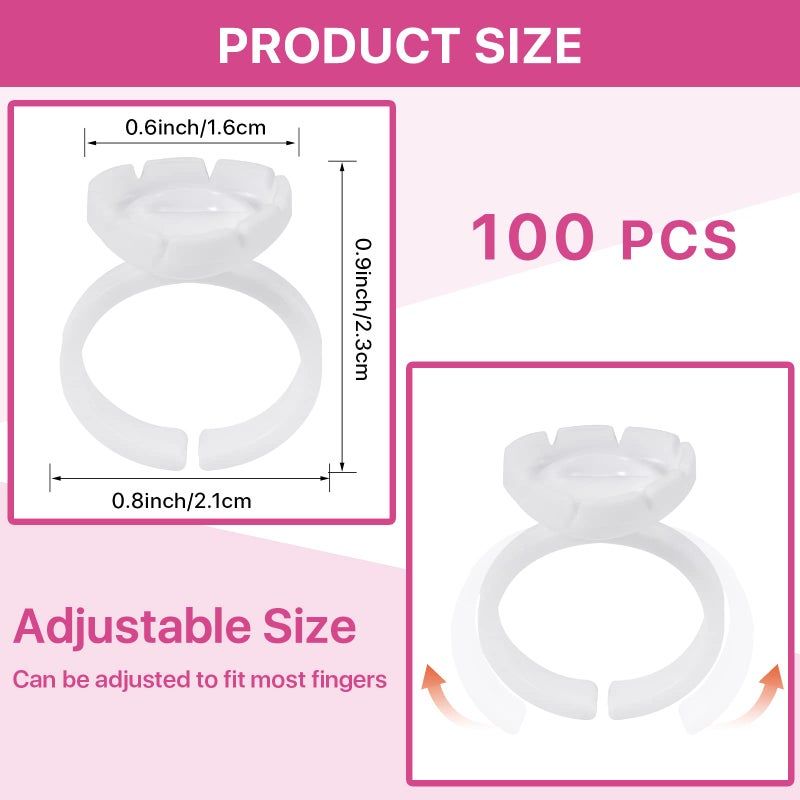 Pretty memory Lash Extension Supplies Glue Rings for Eyelash Extensions Pretty memory 100PCS Lash Glue Rings Eyelash Glue Holder Fanning Cup for Lash Extension Supplies (White) - Image 2