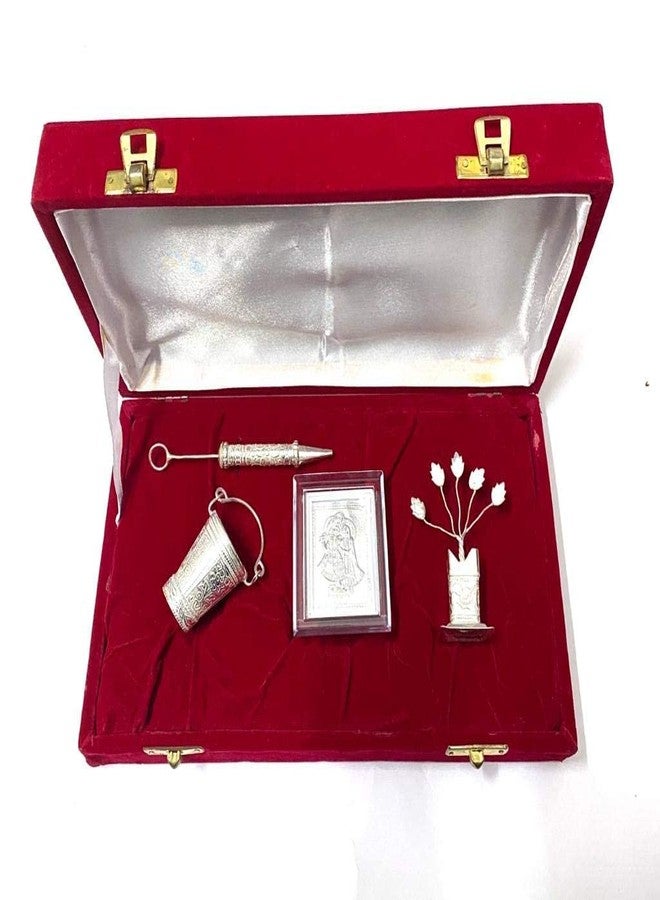 RELBEES Holi Hamper Silver Plated Pichkari, Bucket,Tulsi Plant and Silver Radha Krishna Frame Stand with Gift Box for Holi/Wedding/Return Gift/Corporate Gifting/Birthday Gift/Home Decor - Image 1