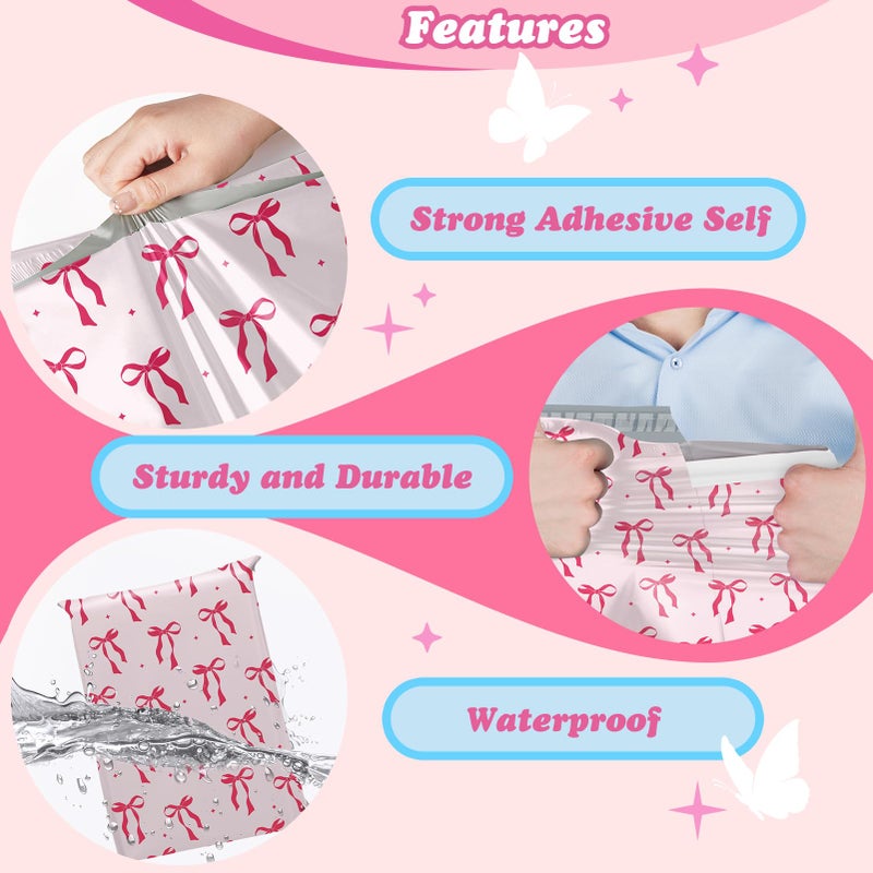 Fuxury Poly Mailers 10x13 Inch 50Pcs Shipping Bags for Clothing Strong Adhesive Shipping Envelopes for Small Business Self Seal Pink Bows Poly Bag Mailing Envelopes - Image 3